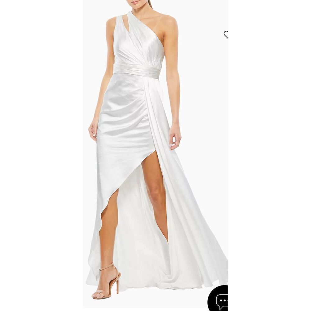 Mac Duggal Ieena Satin Gathered A-Line Gown in White NWT Size 10